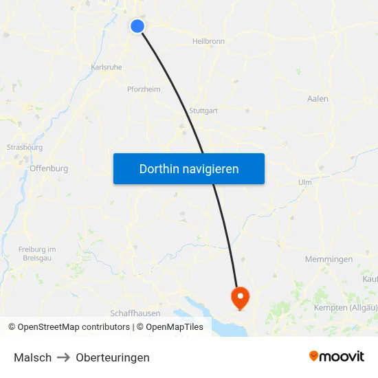 Malsch to Oberteuringen map