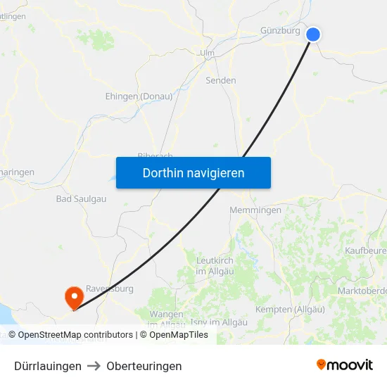 Dürrlauingen to Oberteuringen map