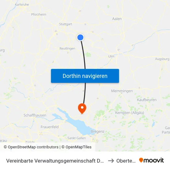 Vereinbarte Verwaltungsgemeinschaft Der Stadt Kirchheim Unter Teck to Oberteuringen map