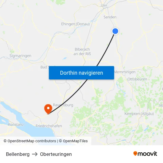 Bellenberg to Oberteuringen map