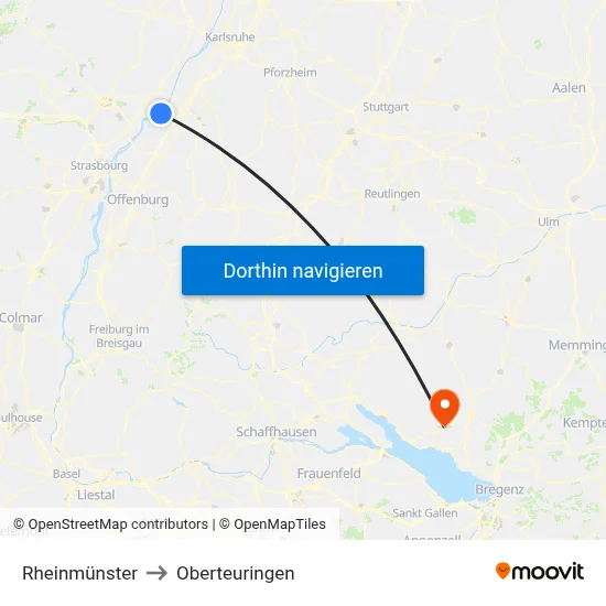 Rheinmünster to Oberteuringen map