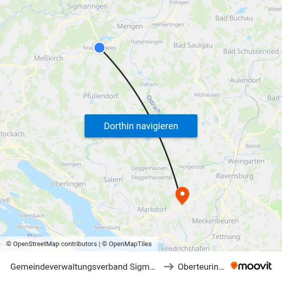 Gemeindeverwaltungsverband Sigmaringen to Oberteuringen map