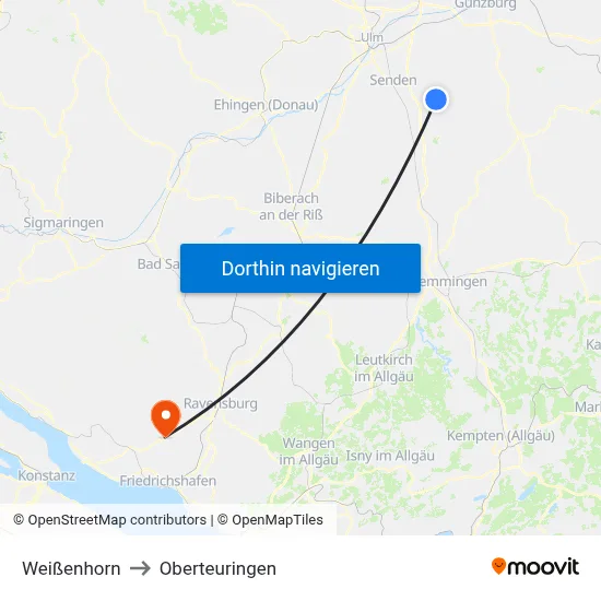 Weißenhorn to Oberteuringen map