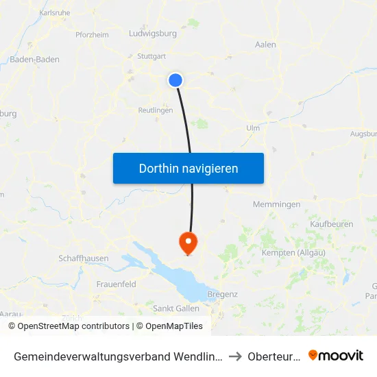 Gemeindeverwaltungsverband Wendlingen am Neckar to Oberteuringen map