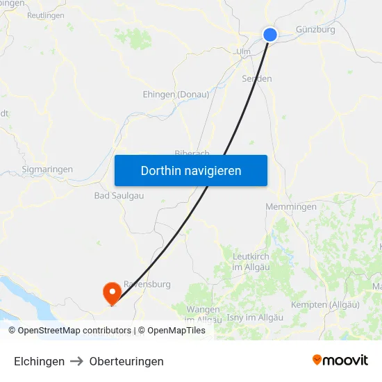 Elchingen to Oberteuringen map
