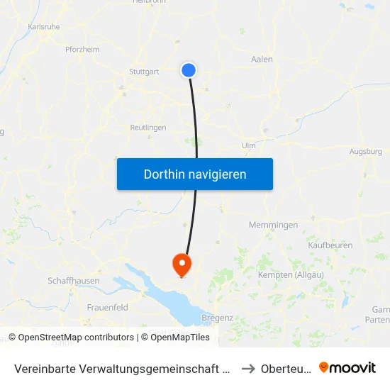 Vereinbarte Verwaltungsgemeinschaft Der Stadt Schorndorf to Oberteuringen map