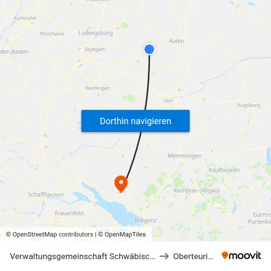 Verwaltungsgemeinschaft Schwäbisch Gmünd to Oberteuringen map