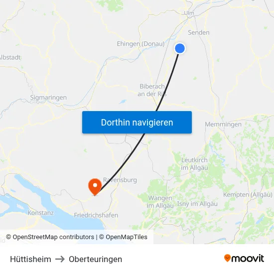 Hüttisheim to Oberteuringen map