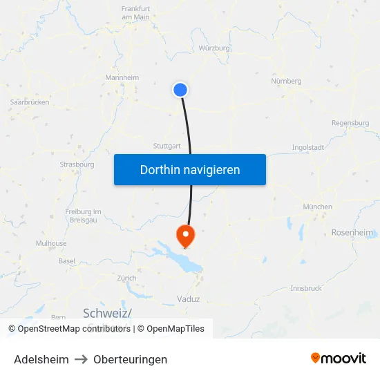 Adelsheim to Oberteuringen map