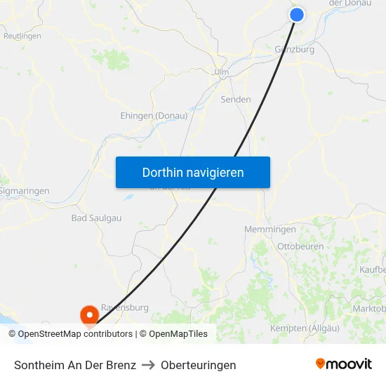 Sontheim An Der Brenz to Oberteuringen map