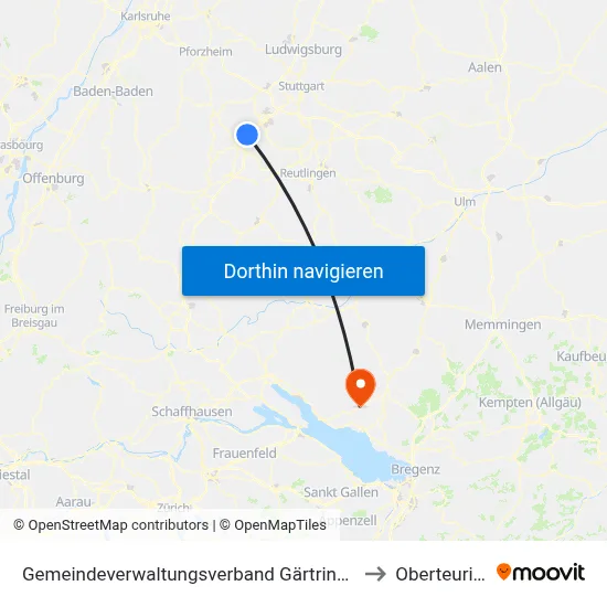 Gemeindeverwaltungsverband Gärtringen/Ehningen to Oberteuringen map