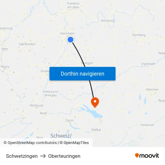 Schwetzingen to Oberteuringen map