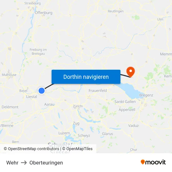 Wehr to Oberteuringen map