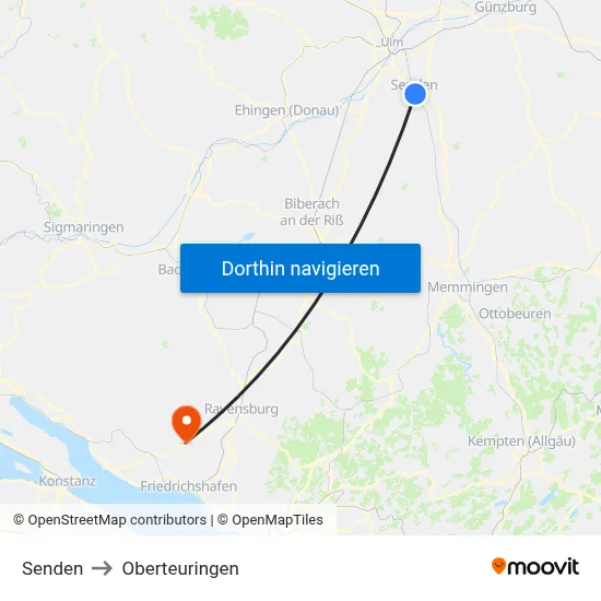 Senden to Oberteuringen map