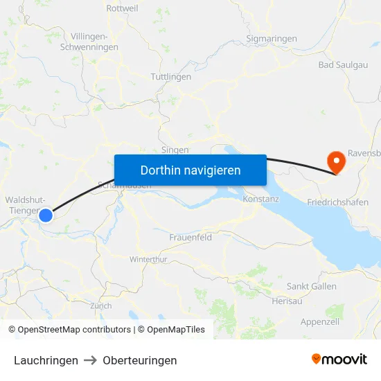 Lauchringen to Oberteuringen map