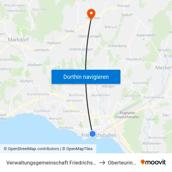 Verwaltungsgemeinschaft Friedrichshafen to Oberteuringen map