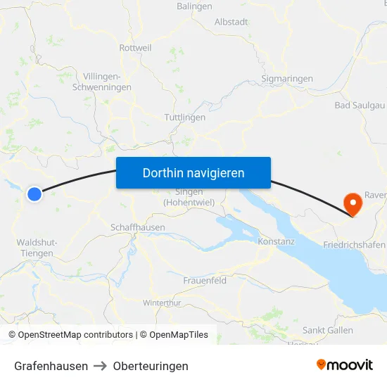 Grafenhausen to Oberteuringen map
