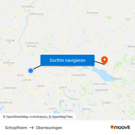 Schopfheim to Oberteuringen map