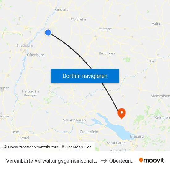Vereinbarte Verwaltungsgemeinschaft Sinzheim to Oberteuringen map