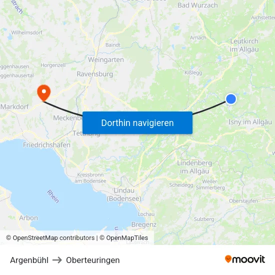 Argenbühl to Oberteuringen map