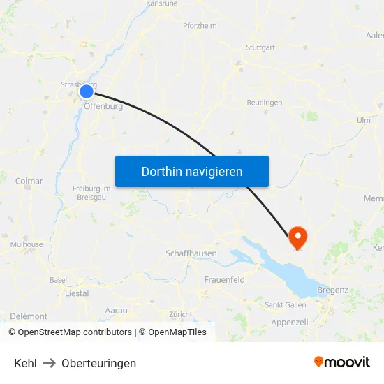 Kehl to Oberteuringen map