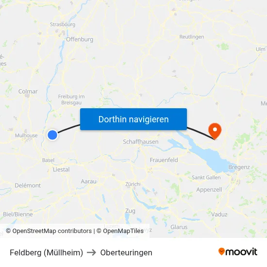 Feldberg (Müllheim) to Oberteuringen map