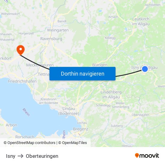 Isny to Oberteuringen map