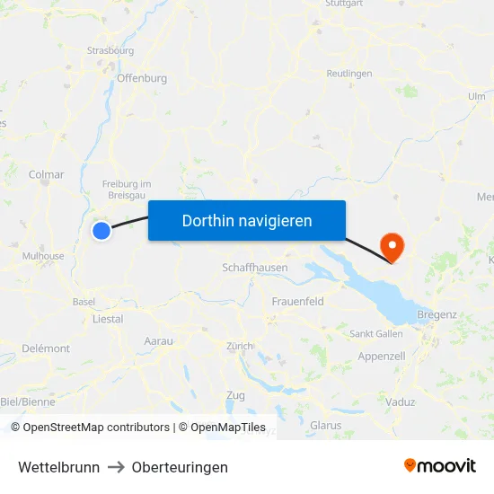 Wettelbrunn to Oberteuringen map