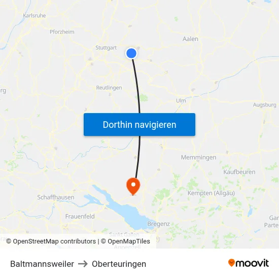 Baltmannsweiler to Oberteuringen map