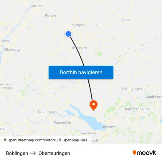 Böblingen to Oberteuringen map