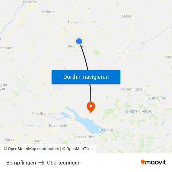 Bempflingen to Oberteuringen map