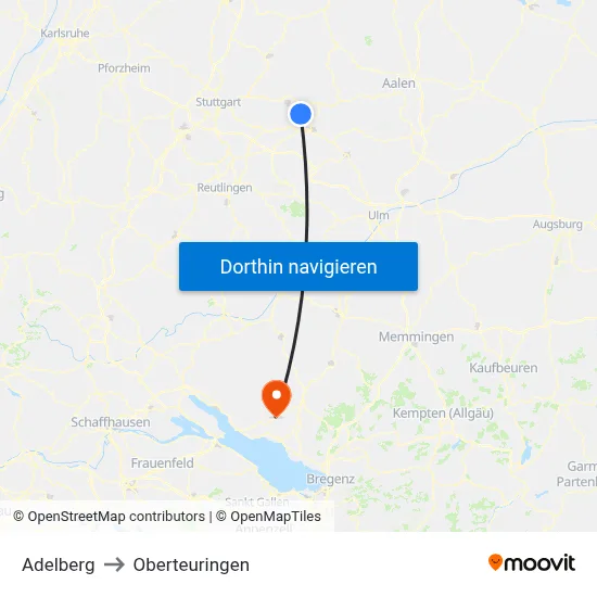 Adelberg to Oberteuringen map