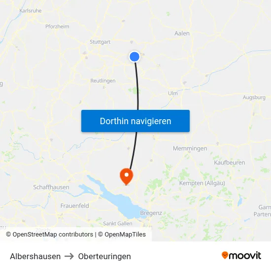 Albershausen to Oberteuringen map