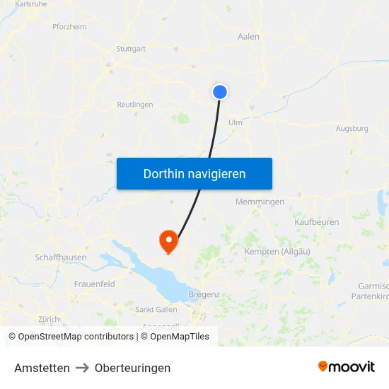 Amstetten to Oberteuringen map