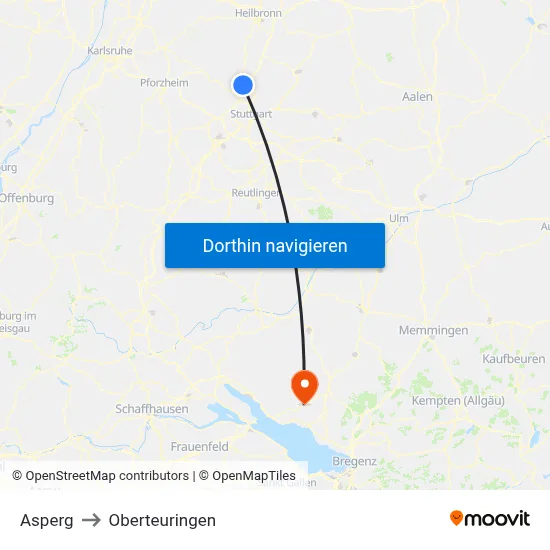 Asperg to Oberteuringen map