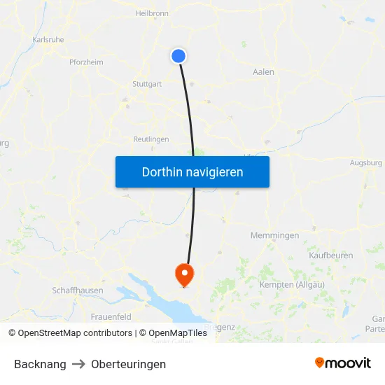 Backnang to Oberteuringen map