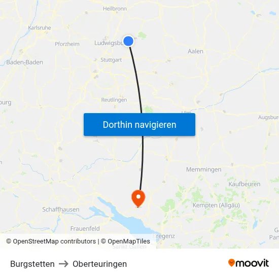 Burgstetten to Oberteuringen map