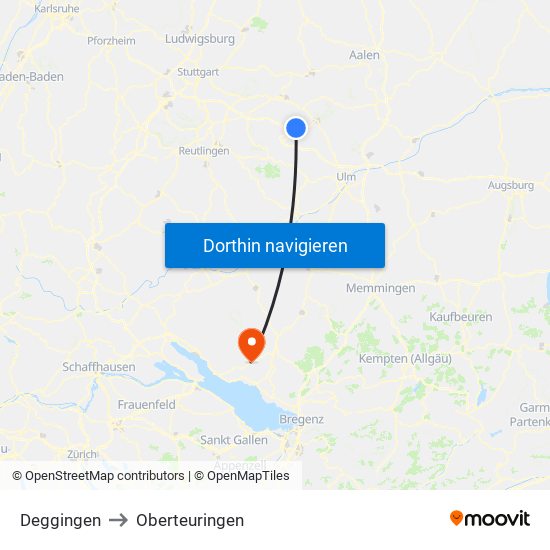 Deggingen to Oberteuringen map