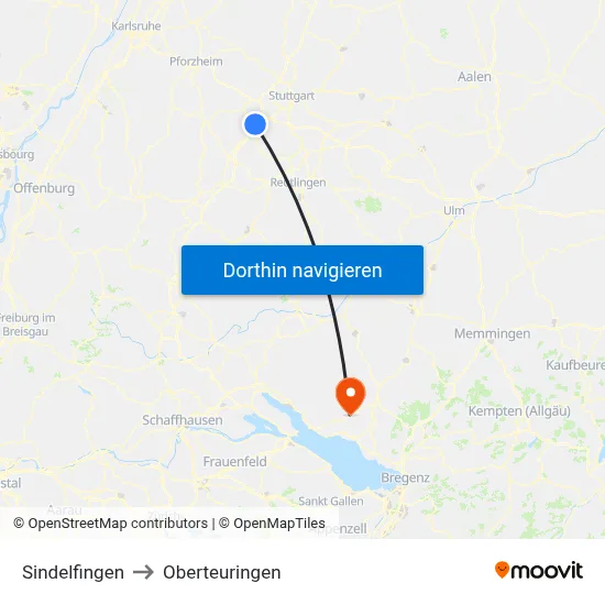 Sindelfingen to Oberteuringen map