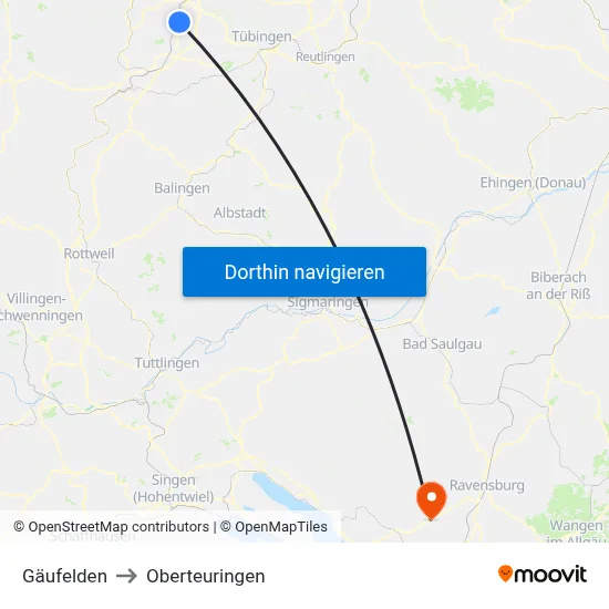 Gäufelden to Oberteuringen map