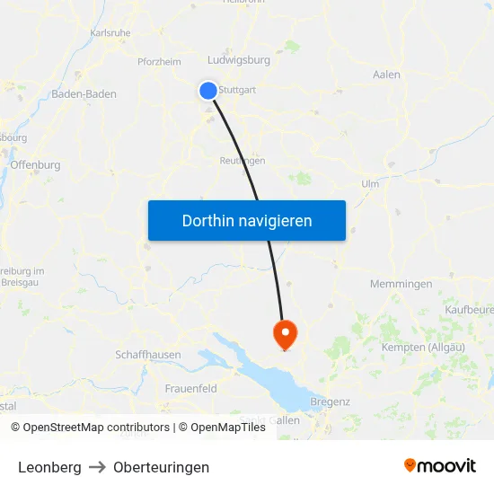Leonberg to Oberteuringen map
