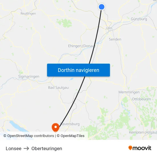 Lonsee to Oberteuringen map