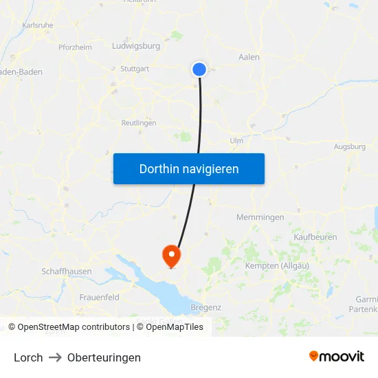 Lorch to Oberteuringen map