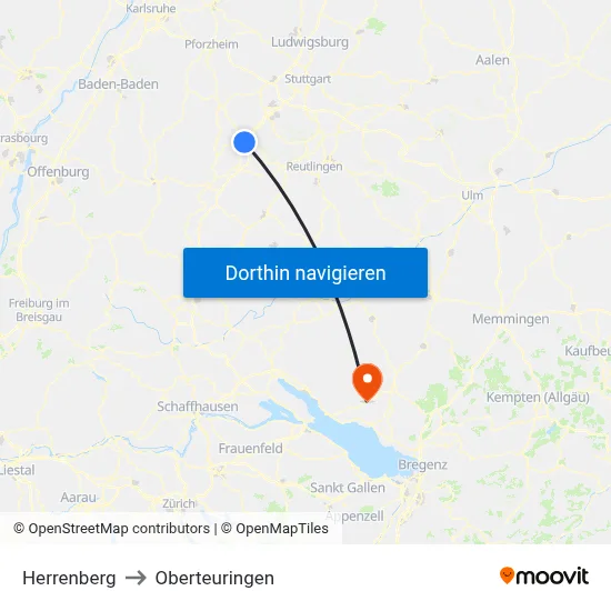 Herrenberg to Oberteuringen map