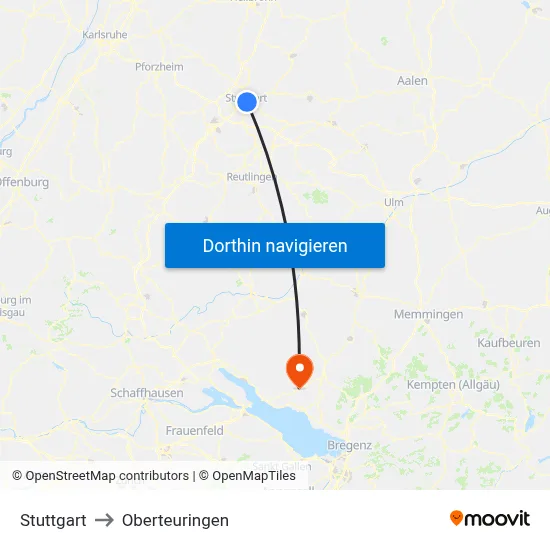 Stuttgart to Oberteuringen map