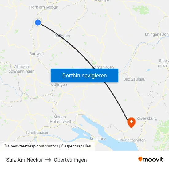 Sulz Am Neckar to Oberteuringen map