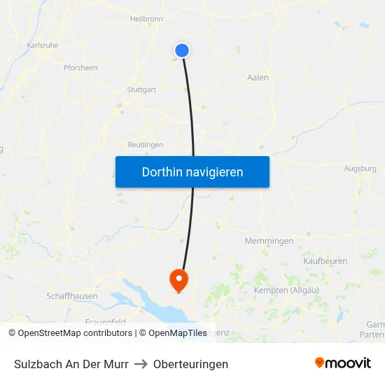 Sulzbach An Der Murr to Oberteuringen map