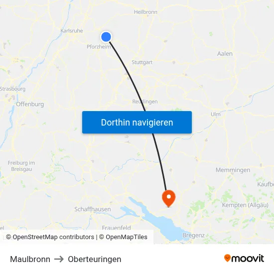 Maulbronn to Oberteuringen map