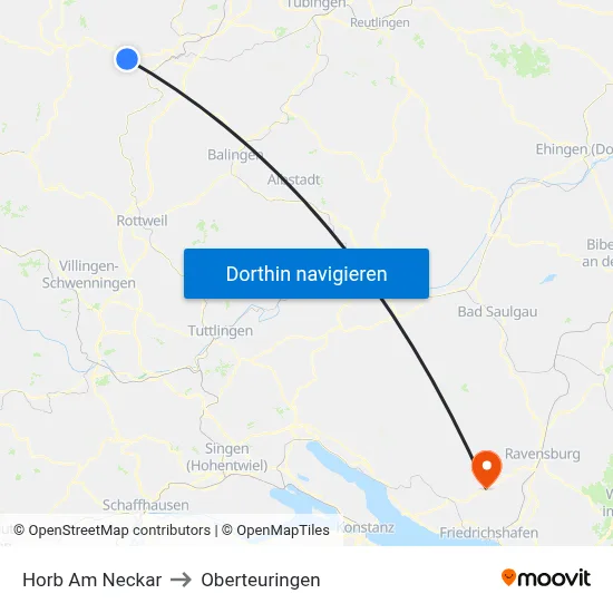 Horb Am Neckar to Oberteuringen map