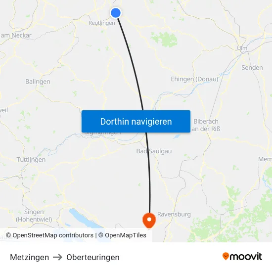 Metzingen to Oberteuringen map